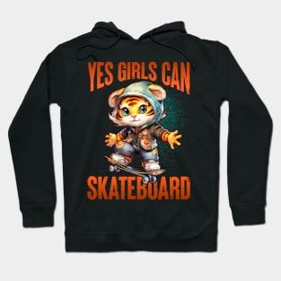 Yes Girls Can Skateboard - Cute Skateboarder Skater Cat Hoodie